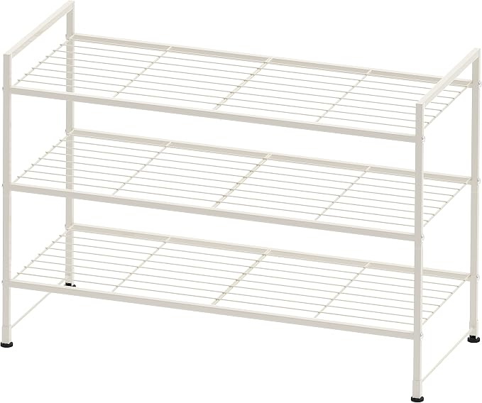 Simple Houseware 3-Tier Stackable Wired Grid Shoe Rack, White - Image 2