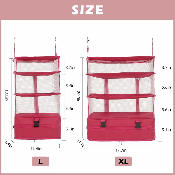 Surblue Hanging 3-Shelf Closet Organizer Pocket Collapsible Washable Oxford Fabric with 2 Hooks (XL 17.71 * 11.81 * 20in, Rose) - Image 5