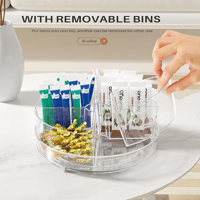 Lazy Susan Organizer, 9 inch Rotating Storage Organizer with Removable Bins - Image 2