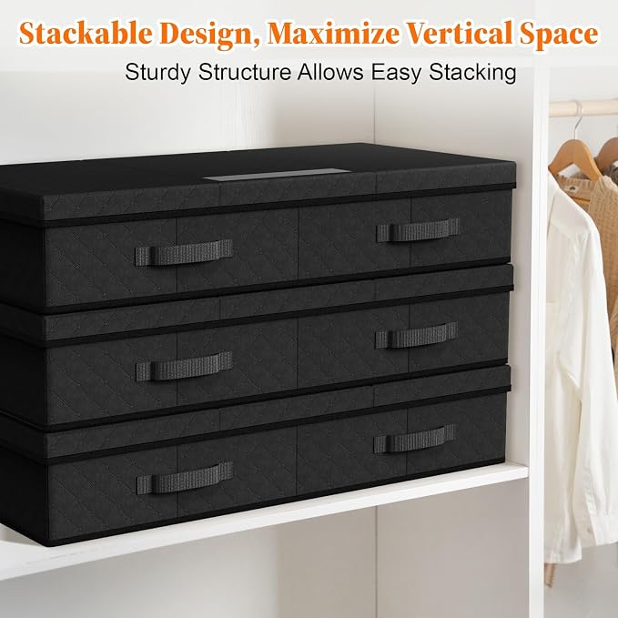 StoreHappily Under Bed Storage Containers with Lids, 2 Pack Foldable Black - Image 6