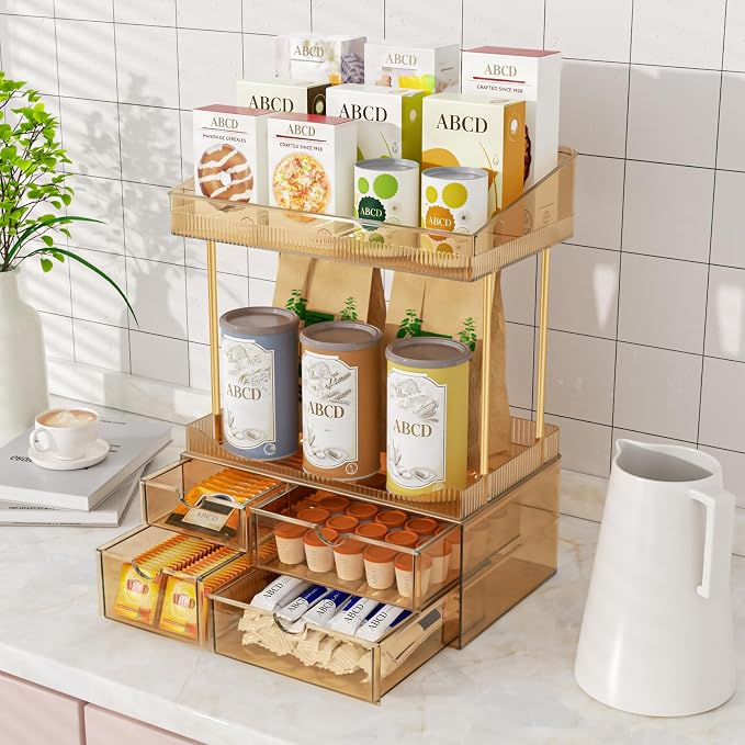 SNSLXH 4-Tier Clear Makeup Organizer Bathroom Storage Amber - Image 4