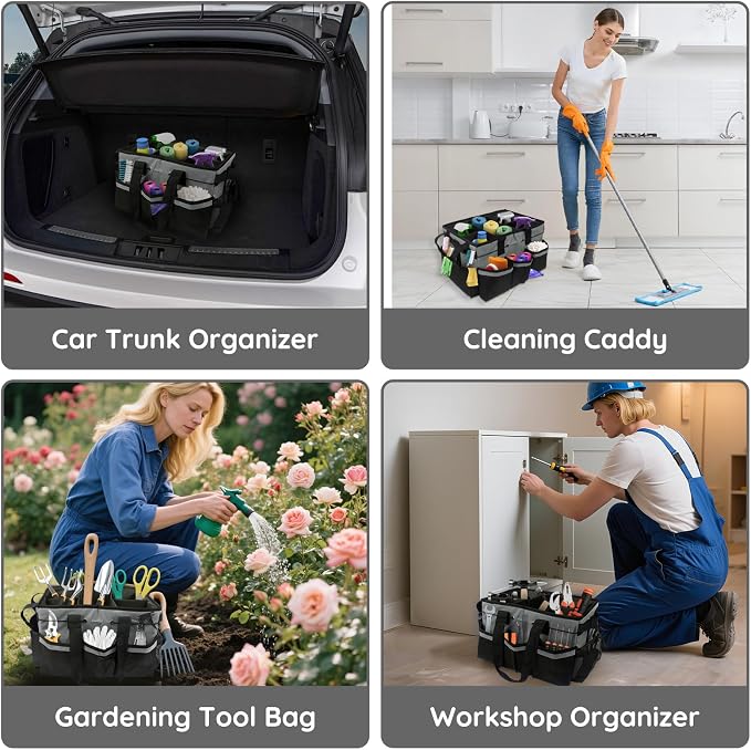 ZKOO Large Cleaning Caddy Bag with Handle, Built-in Sturdy Support Board, Adjustable Shoulder Strap, Multi-compartment Design Cleaning Supply Tote for Cleaners & Housekeepers (Gray) - Image 7