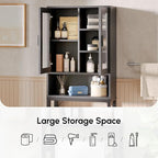 USHOWER Black Over The Toilet Storage Cabinet with Glass Doors - Image 6