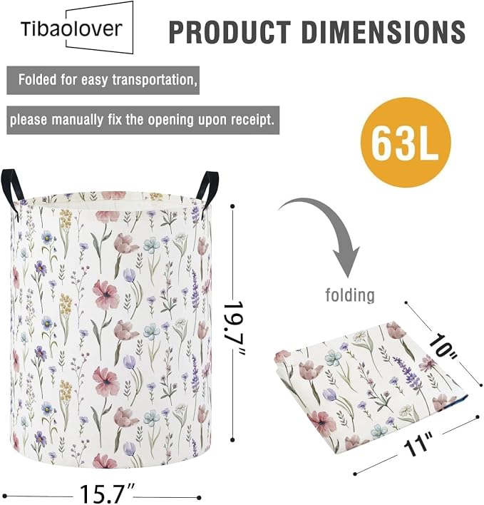 Baby Laundry Basket Baby Nursery Hamper Kids Laundry Basket Toy Storage Bin for Boys Room Decor Gift Baskets for Bedroom Bathroom(Flower) - Image 2