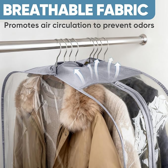 BALEINE 3PK Clear Garment Bags for Hanging Clothes, 60" Dress Suit Bag - Image 6