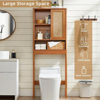 LEYAOYAO 68" Boho Over the Toilet Storage Cabinet with Rattan Sliding Door - Image 7