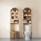 Arched Over the Toilet Storage Cabinet, Tempered Glass Doors, Natural Oak - Image 6