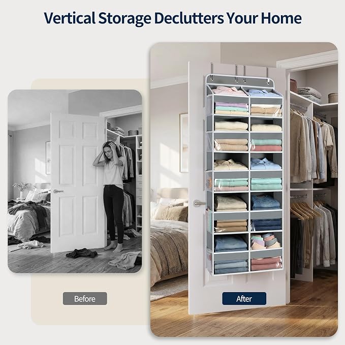 Yecaye Over The Door Organizer, 5 Tier Extra Large Behind Door Storage of 10 Compartments, 80lbs Heavy Duty Door Organizer Hanging with Clear Window for Closet Bedroom Pantry Bathroom, Grey - Image 5