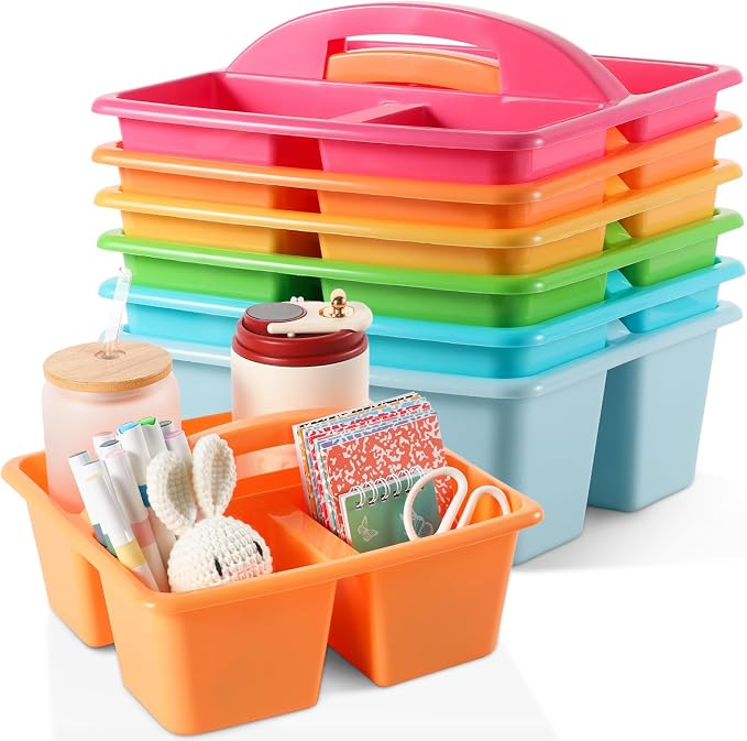 6 Pack Plastic Classroom Organizer Caddy with Handle, Multicolored by Yakydesign