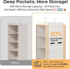 ALLTIDYUP Extra Deep Hanging Closet Organizers and Storage, 5-Tier Closet Hanging Organizer with 4 Mesh Pockets, Heavy-Duty Closet Shelves for Clothes and Hats, Ideal for Dorms and RVs, 1-Pack, White - Image 3
