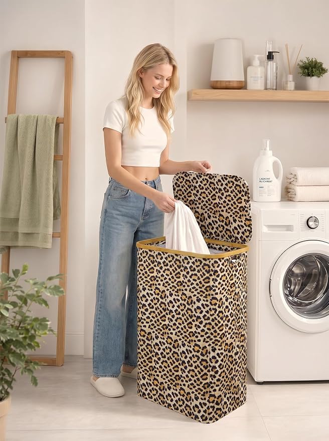 IEGrow Laundry Hamper with Lid,110L Laundry Basket with Bag,Leopard Print - Image 6