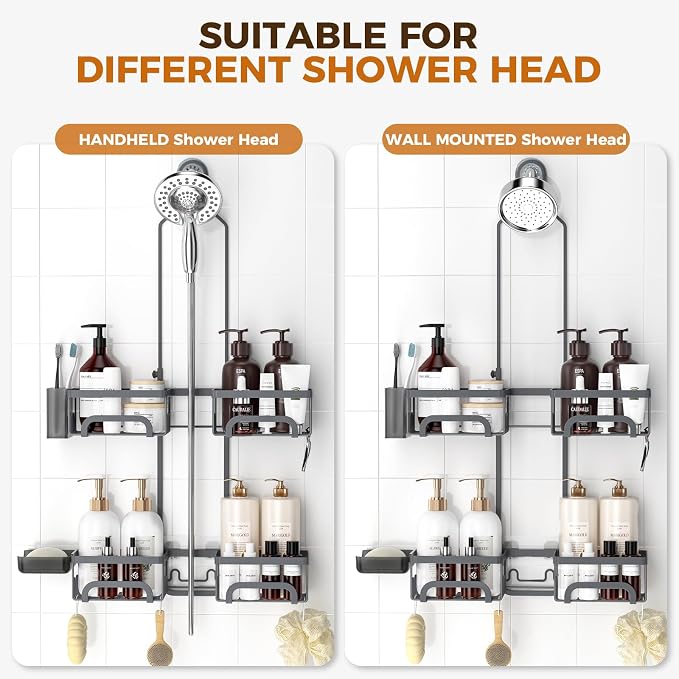 REINHARDT Split Shower Caddy Hanging for Handheld Showerheads, Grey - Image 4