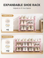 Bumusty 3 Tier Expandable Shoe Rack for Closet, Pink | 18"-33" Adjustable Shoe Rack for Entryway, Small Shoe Organizer for Dorm, Front Door, Sturdy Metal - Image 6