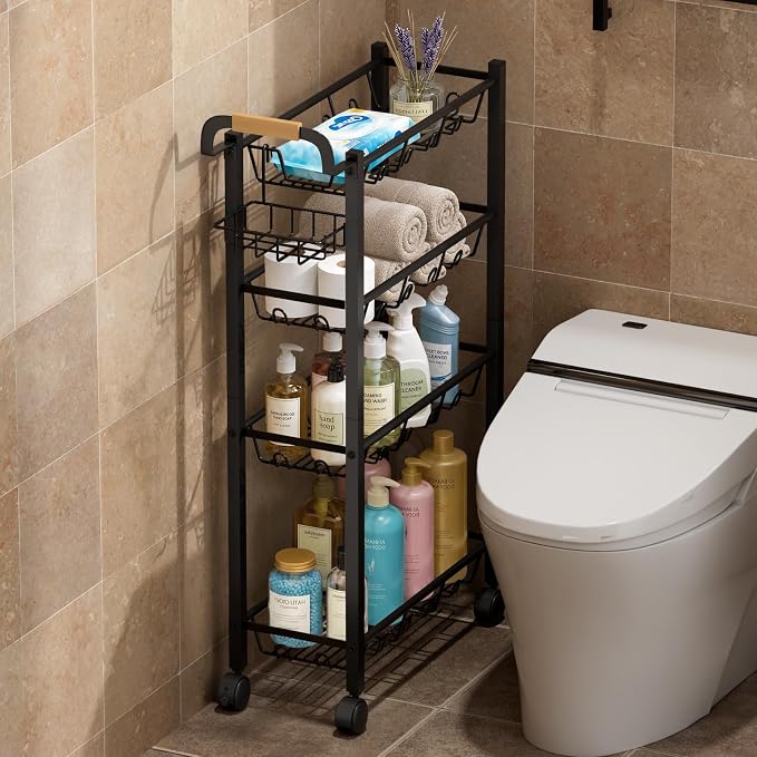 AOODA 4 Tier Laundry Room Cart with Top Detergent Holder, Pure Black - Image 8