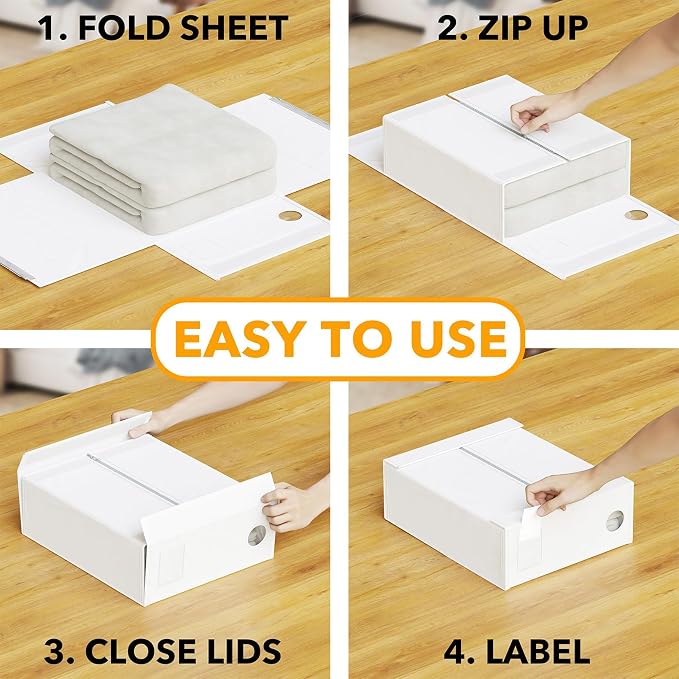 SpaceAid 4 Pack Bed Sheet Organizers and Storage, Foldable Sheet Organizer for Linen Closet, Sheets Set Folder Keeper with Window XL (Queen & King Size) Organizing Bedding Container, White - Image 3