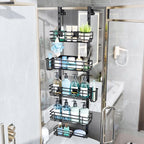 Consumest Over The Door Shower Caddy - 5 Tier Adjustable Shower Organizer Hanging with 2 Toothbrush Holders & 4 Hooks, Rustproof Organizer Shelf, Storage Rack for Bathroom, Black - Image 4