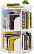 SpaceAid 2 Tier Rotating Bookshelf Tower, Spinning Bookcase Lazy Susan, Revolving 360 Book Shelf Storage Round Carousel, Vertical Rotate Turning Spiral Corner Organizer, White by SpaceAid