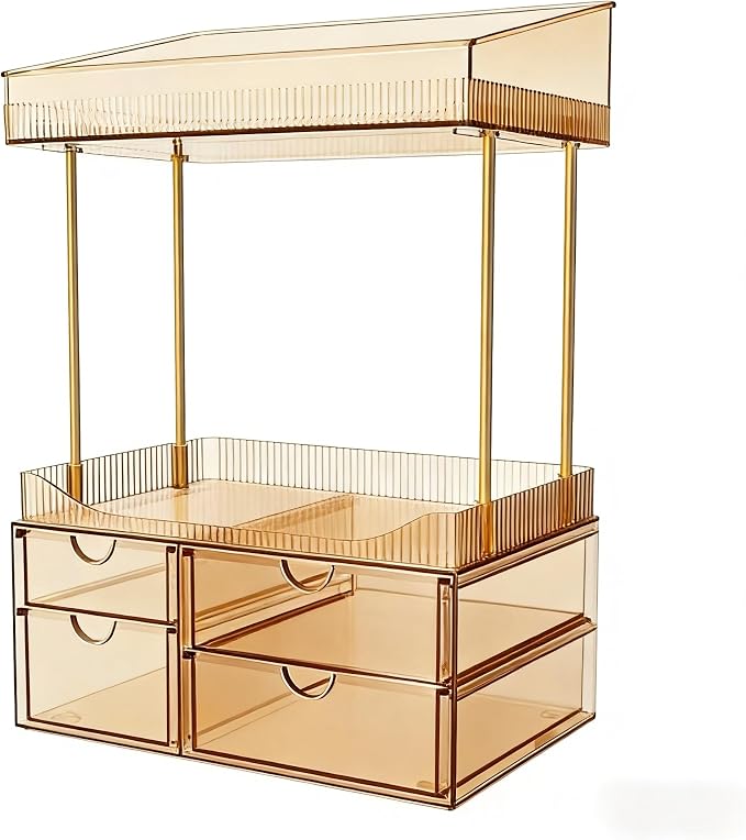 SNSLXH 4-Tier Clear Makeup Organizer Bathroom Storage Amber by SNSLXH