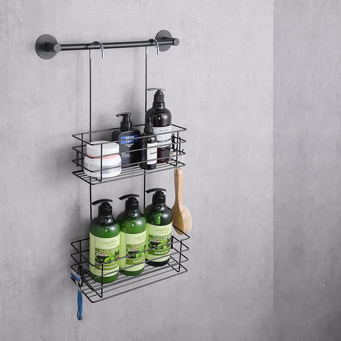 2-Tier Shower Caddy Hanging Shower Organizer Rack with Hooks Over The Door - Image 5