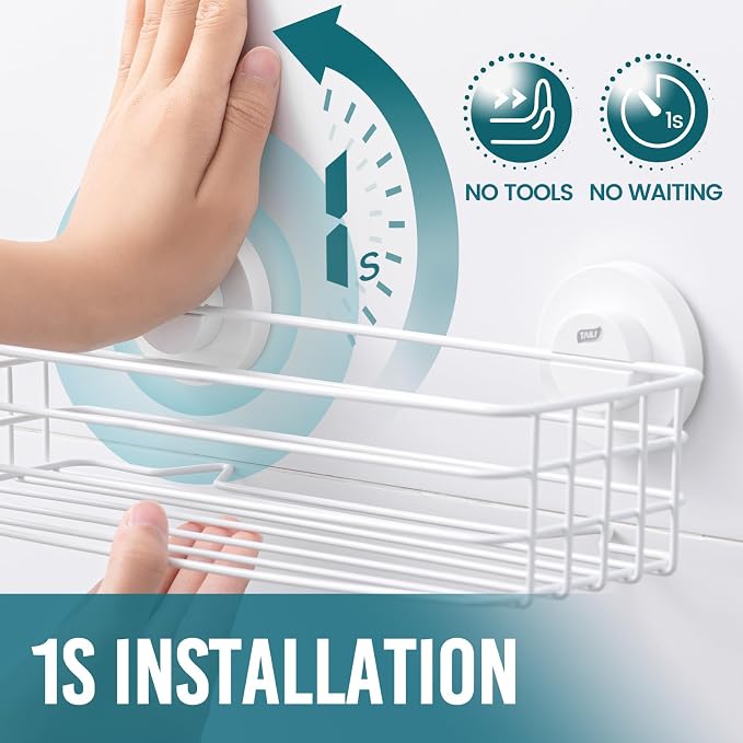 TAILI Shower Caddy Suction Cup 2 Pack with Hooks & Soap Holder, White - Image 2