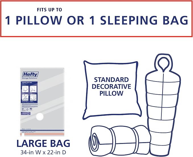 Hefty Vacuum Bags for Clothes 4 Pack, Space Saving Large Vacuum Storage Bags (34 X 22 Inches) Compression Seal for Bedding, Travel Pump Included (4 Large Heavy Duty) - Image 6