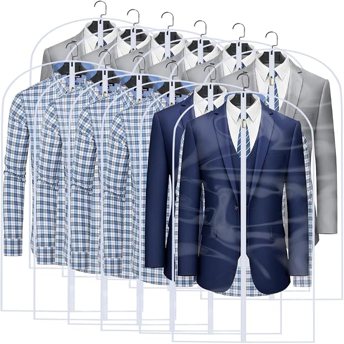 Clear Garment Bags for Hanging Clothes Travel (Set of 12) Suit Bags for Closet Storage Clothes Storage Bags Closet Cover for Open Closet with Zipper for Coats, Jackets, Shirts by HomeClean