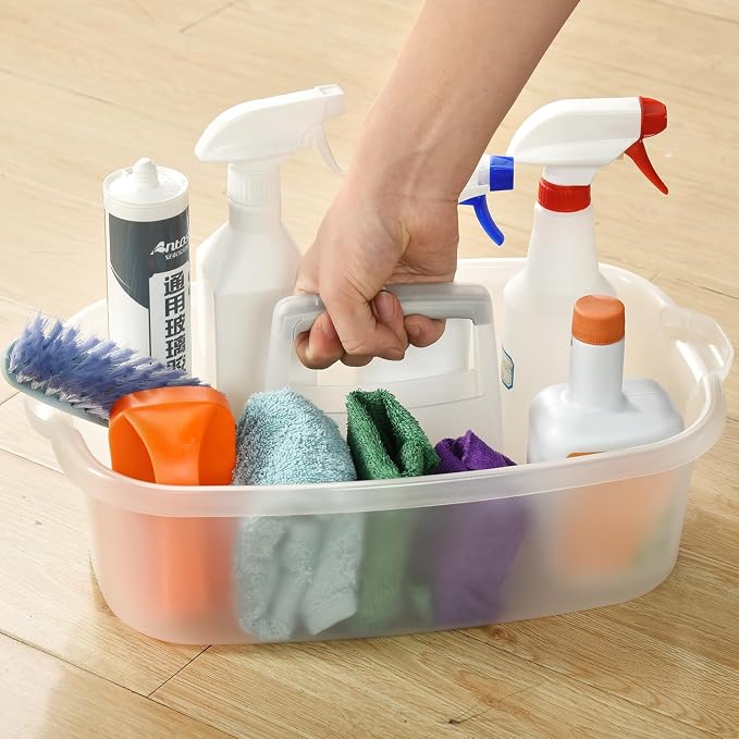 Haundry Large Cleaning Caddy with Handle, Cleaning Tool Storage Basket Organizer, Sturdy Pail Bucket Organizer, Household Bucket for Cleaning Supplies - Clear - Image 6