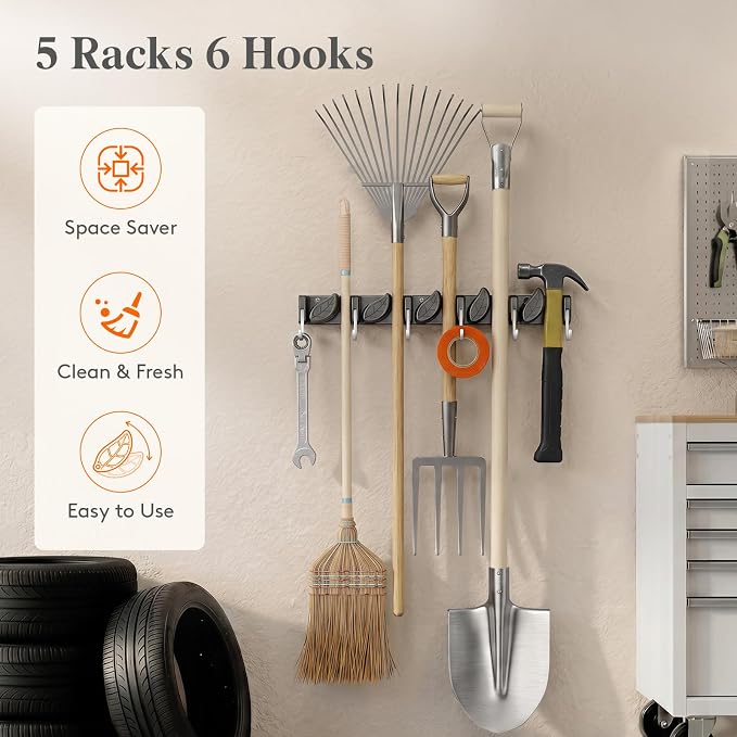 Lifewit Mop and Broom Holder Organizer Wall Mount Non-Slip, 1 Pack, Black - Image 6