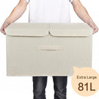 2 Pack Large Storage Boxes with Lids and Handles, Collapsible Linen Storage Bins Organizer Containers Baskets Cube with Removable Divider for Home Bedroom Closet Office (Cream, XL) - Image 5