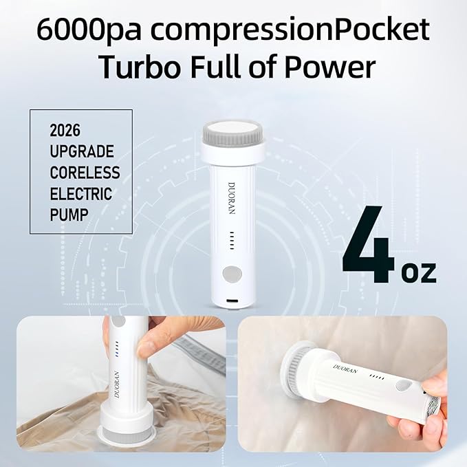 Cordless Electric Vacuum Pump for Vacuum Storage Bags Travel Air Pump, Portable USB Rechargeable Seal & Compression Bag Pump for Clothes, Blankets & Bedding (Grey) - Image 5