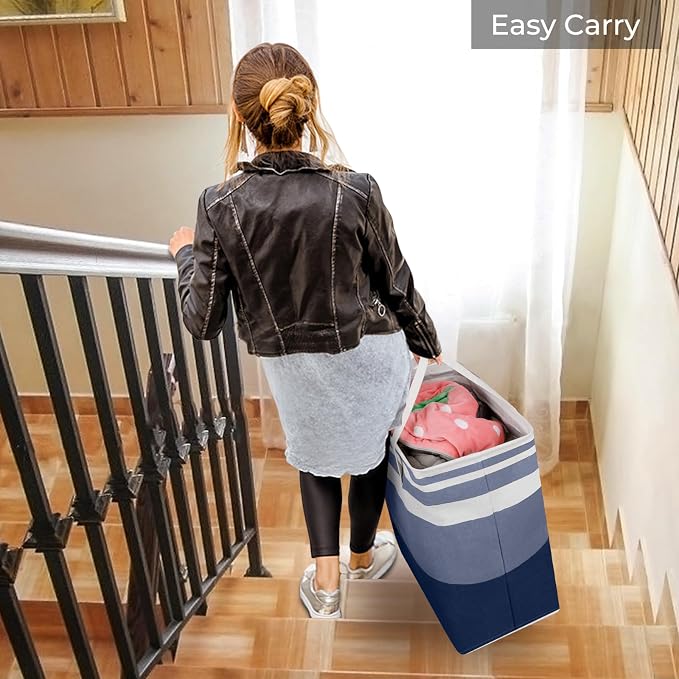 HomeHacks 2 Pack Large Laundry Baskets, Laundry Hampers Bags (Blue 75Lx2) | Waterproof, Freestanding, Collapsible Clothes Hamper with Reinforced Handles in Laundry Room, Dorm, Bathroom, Bedroom - Image 7