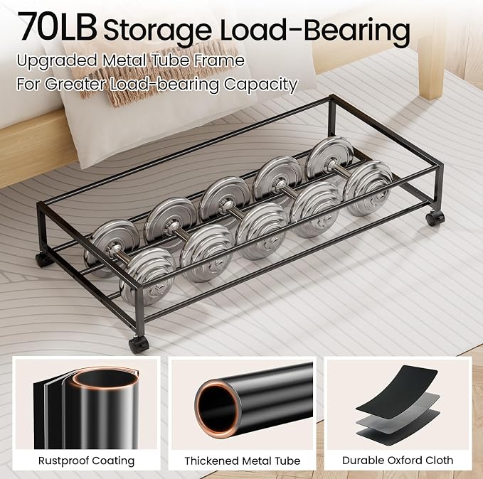 Yecaye 70L Large Under Bed Storage Containers with Wheels, 2 Pack, Black | Larger Capacity, 360° Rolling Wheels, Clear Window & Label, Sturdy Fabric, Rolling Metal Drawers for Clothes, Shoes, Blankets - Image 5