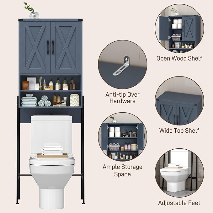 Vabches Metal Frame Over The Toilet Storage Cabinet, Blue - Image 3