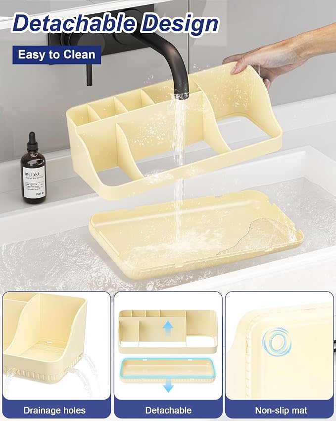 Bathroom Counter Organizer and Storage, 7 Slots Detachable Toothbrush Holders for Bathrooms, Anti-Slip Electric Toothbrush and Toothpaste Holder Countertop Vanity Organizer Accessories for Adults Kids - Image 4