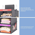 Weekly Kids Clothes Organizer 6-Shelf Hanging Closet Storage Dark Grey | Nonwoven Fabric, 6 Daily Shelves, 6 Mesh Side Pockets, 2 Metal Hooks, Foldable Design, for Kids Outfits and Accessories - Image 5