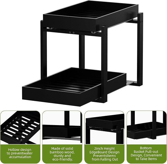 APRTAT 2 Pack Bamboo Under Sink Organizer, 2-Tier Pull Out Storage Drawers - Image 6