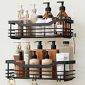 Orimade Shower Caddy Basket Shelf Storage Rack, No Drilling Wall Mounted Adhesive Rust Resistant Stainless Steel Shower Organizer with 5 Hooks for Bathroom, Black 2 Pack by Orimade
