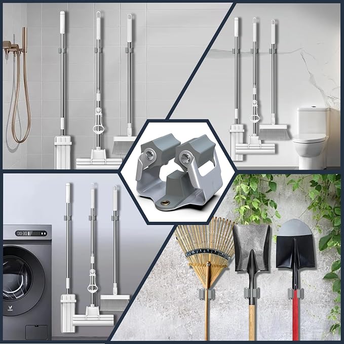 3-H 15 Pack Mop and Broom Holder Big Size Hanging 1 KG Extra,Broom Hanger Wall Mount for Hanging and Organizing Shove Rake Yard Tools in Shed Kitchen Laundry Room Bathroom Garden(Grey) - Image 3