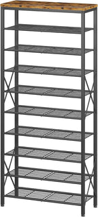 10-Tier Shoe Rack Holds 40 Pairs, Space Saving Shoe Organizer for Entryway Closet Apartment, Industrial Metal Shoe Shelf with Wooden Top, Rustic Brown by Unknown