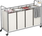 LINZINAR 4 Section Laundry Hamper, Beige Laundry Basket 180L Laundry Sorter by LINZINAR
