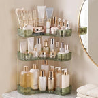 3-Tier Corner Bathroom Counter Organizer with Makeup Brush Holder, Green by Brothersbox