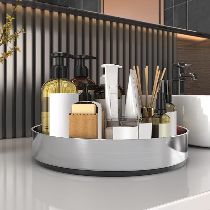 VAEHOLD Pantry Cabinet Lazy Susan Stainless Steel Black Spice Rack Turntable - Decorative Trays Storage Containers Organizer for Kitchen Cabinet, Snacks, Bathroom (10 inches) - Image 6