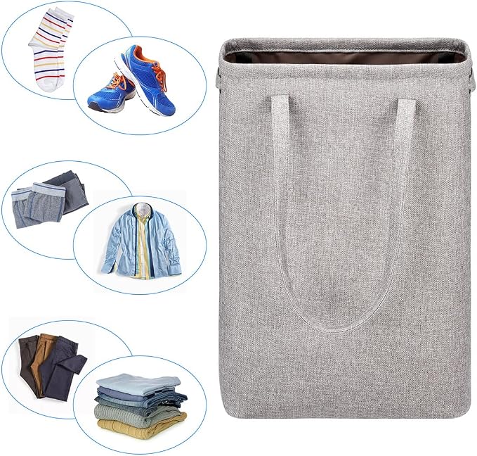 Laundry Basket with Handles Grey Coffee-Slim Laundry Bin Collapsible Dirty Clothes Basket Narrow Laundry Bag Foldable Dirty Hamper for Camping, Dorms, Apartments - Image 4