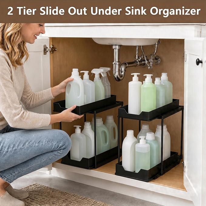 Under Sink Organizer for Bathroom & Kitchen, Large Capacity 2-Layer Sliding - Image 6