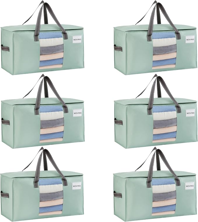 VENO Moving Bags, Wide Open Top, Clear Window, Light Green, 6 Pack by Veno