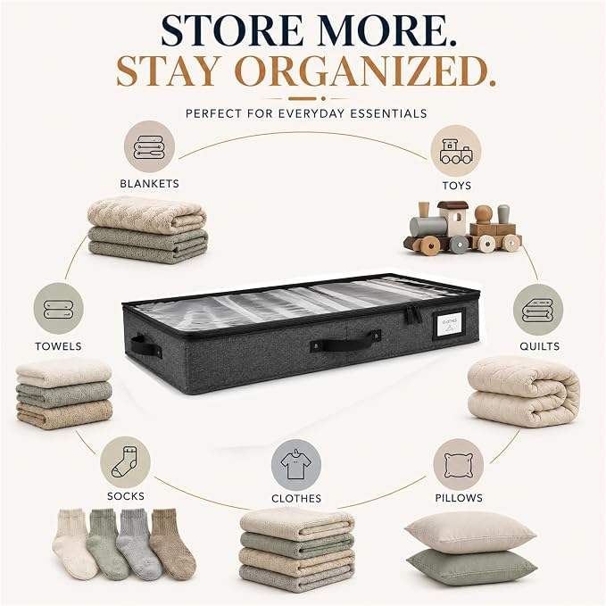 HOMELUX THEORY Under Bed Storage, Low Profile 2pc with Lid, Dark Gray | Slim fit for low-clearance beds & couches, Fits seasonal clothes, blankets & shoes, Bins with lids, Space-saving storage - Image 6