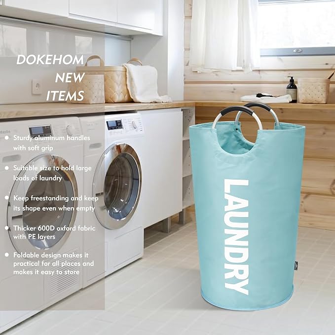 DOKEHOM 125L X-Large Laundry Basket Bag, Collapsible Hamper, Light Blue - Image 2
