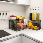 Mefirt Fruit Basket, Stackable Wall Mounted Fruit Baskets, Potato Baskets Onion Storage for Kitchen, Hanging Wire Basket with Wood Lid, 2-Tier Vegetable Organizer Kitchen Countertop Organization - Image 8