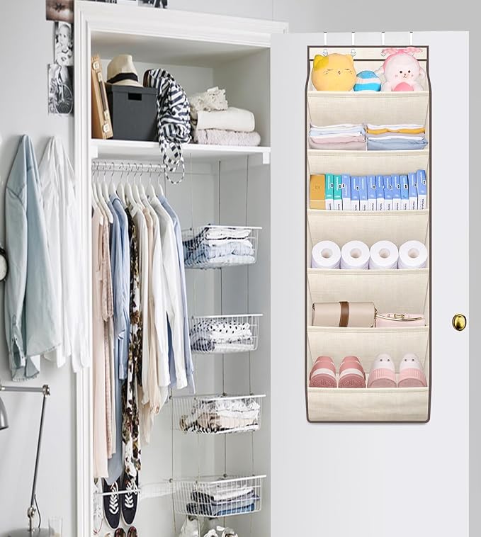 SLEEPING LAMB Over The Door Shoe Organizer for Closet with Large Deep Pockets, Narrow Shoe Rack for Door Hanging Boots Storage, Beige - Image 7