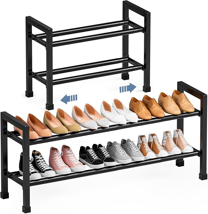 Expandable Shoe Rack, 2-Tier 19"-43.3" Adjustable Shoe Rack for Closet by Mavivegue